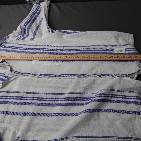 Womens Top Small Blue White Sheer Woven Coastal Cool Artsy Boho Oversized - Picture 9 of 11